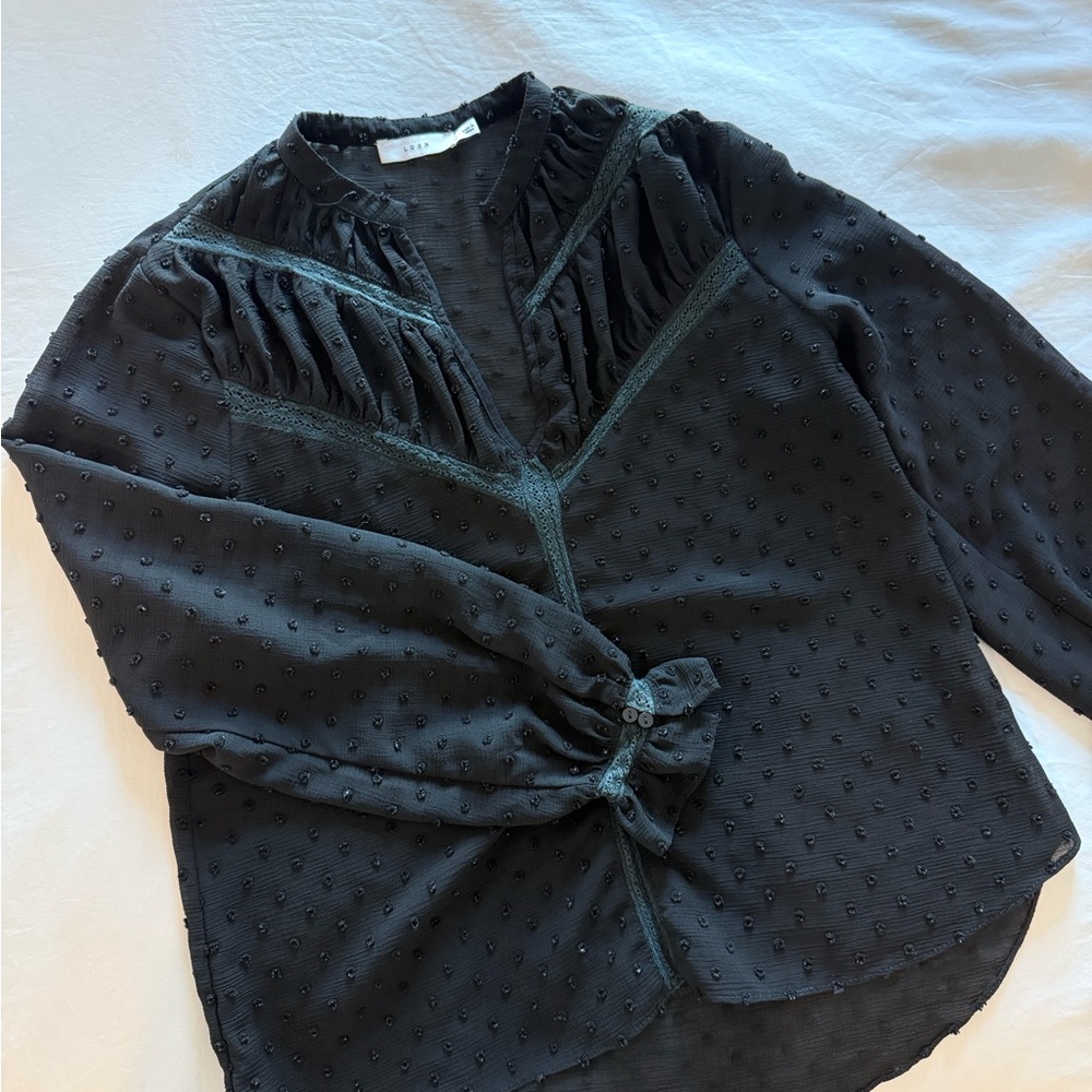 Lulus Black Swiss Dot Lace Long Sleeve Top